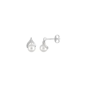 Ohrstecker 925 Silber rhodiniert mit Kunstperlen 6mm & Zirkonia