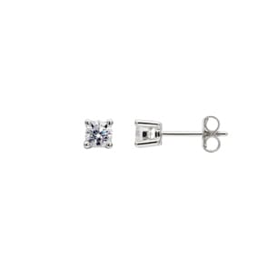 Stud Earrings 925 Silver rhodium-plated with Cubic Zirconia 4 Prongs Ø 4mm