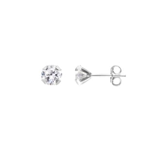 Clous d'oreilles Argent 925 rhodié avec zircones 4 griffes Ø 5mm