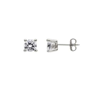 Clous d'oreilles Argent 925 rhodié avec zircones 4 griffes Ø 6mm