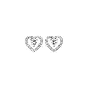 Clous d'oreilles Argent 925 rhodié avec zircones, Cœur