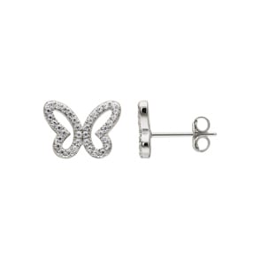 Clous d'oreilles Argent 925 rhodié avec zircones, Papillon