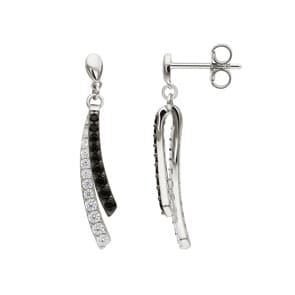 Clous d'oreilles Argent 925 rhodié avec zircones noir / blanc
