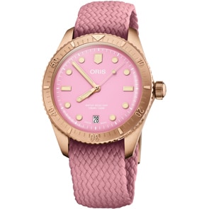 Oris Divers Sixty-Five Cotton Candy Lippenstiftrosa auf Perlonband