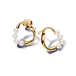 Pandora Gold Essence Organisch Geformter Kreis & Behandelte Süsswasserzuchtperlen Ohrringe