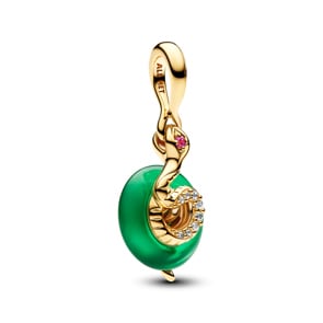 Pandora Gold Moments Snake Green Murano Glass Dangle Charm