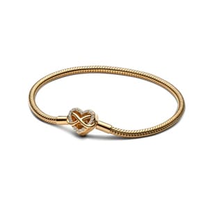 Pandora Gold Moments Schlangen-Gliederarmband mit Funklendem Unendlichkeits-Herzverschluss