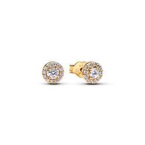 Pandora Gold Timeless Round Pavé Halo Stud Earring