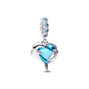 Pandora Moments Blauer Murano-Glas Delfine Charm-Anhänger 925 Silber