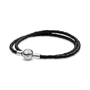 Pandora Moments doppeltes schwarzes Lederarmband