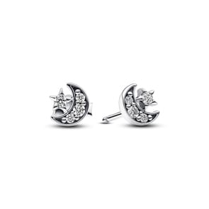 Pandora Moments Funkelnde Mond & Stern Ohrringe 925 Silber