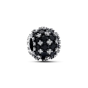 Pandora Moments Funkelndes Rundes Schwarzes Pavé-Charm 925 Silber