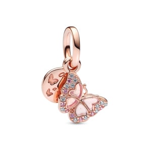 Pandora Rose Moments Rosafarbener Schmetterling & Spruch Doppelter Charm-Anhänger