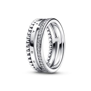 Pandora Signature Logo Pavé & Perlen Ring