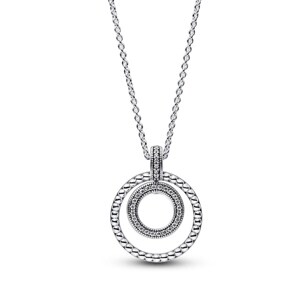 Pandora Signature Pendentif & Collier Pavé & Motifs Perlés