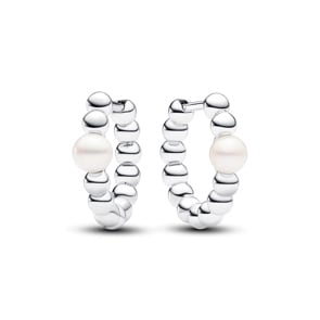 Pandora Timeless Treated Freshwater Cultured Pearl & Beads Hoop Earrings 925 Silver
