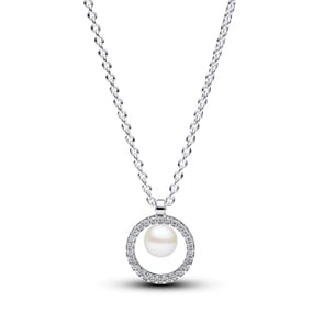 Pandora Timeless Treated Freshwater Cultured Pearl & Pavé Collier Necklace 925 Silver