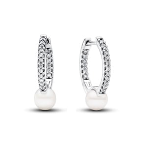 Pandora Timeless Behandelte Süßwasserzuchtperle & Pavé Creolen 925 Silber