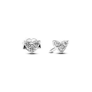 Pandora Timeless Triple Stone Heart Stud Earrings Sterling Silver