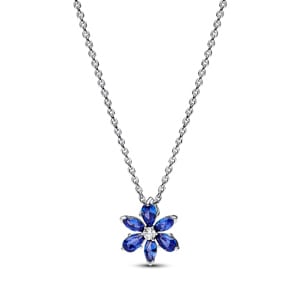Pandora Timeless Funkelnde Blaue Herbarium Cluster Anhänger Halskette 925 Silber