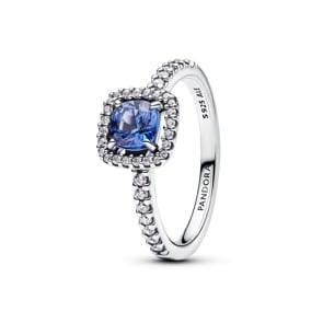 Pandora Timeless Bague Halo Bleu Carré Scintillant 925 Argent