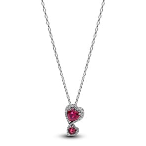 Pandora Timeless Collier à Pendentif Cœurs Halo Rouge 925 Argent 