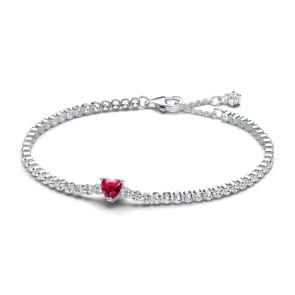 Pandora Timeless Rotes Funkelndes Herz Tennisarmband 925 Silber 