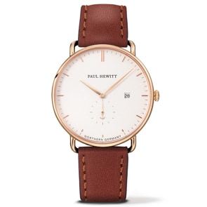 Paul Hewitt Grand Atlantic Line White Sand IP Gold Leather Brown Ø 42