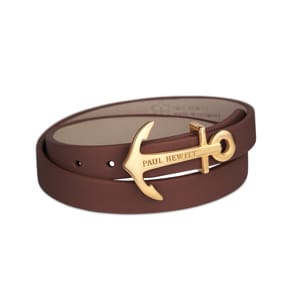 Paul Hewitt North Bound IP Gold Wrap Bracelet Leather Brown