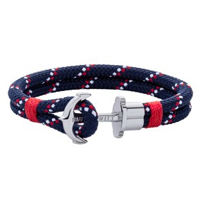 Paul Hewitt Phrep Bracelet Ancre Argenté Nylon Bleu Marine Rouge Blanc