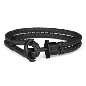 Paul Hewitt Phrep IP Black Anchor Bracelet Leather Black