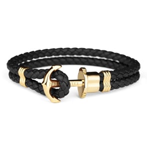 Paul Hewitt Phrep IP Gold Anchor Bracelet Leather Black