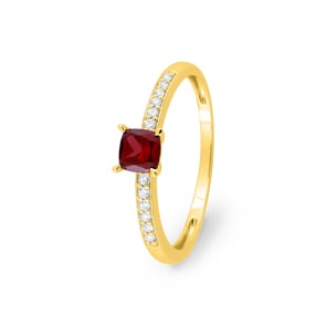 Pavé Solitärring 375/9 K Gelbgold mit Lab Grown Rubin & Diamanten 0.08 ct