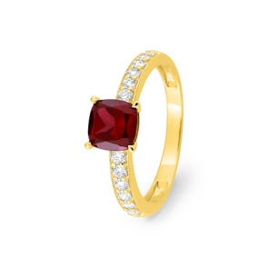 Pavé Solitärring 375/9 K Gelbgold mit Lab Grown Rubin & Diamanten 0.26 ct