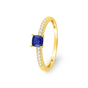 Pavé Solitärring 375/9 K Gelbgold mit Lab Grown Saphir & Diamanten 0.08 ct