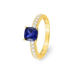 Pavé Solitärring 375/9 K Gelbgold mit Lab Grown Saphir & Diamanten 0.26 ct