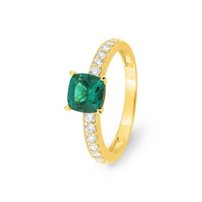 Pavé Solitärring 375/9 K Gelbgold mit Lab Grown Smaragd & Diamanten 0.26 ct