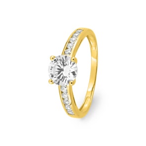 Bague solitaire pavé or jaune 375/9 ct avec zircones