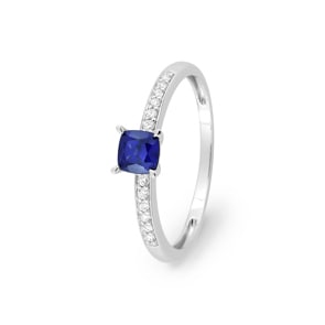 Pavé Solitärring 375/9 K Weissgold mit Lab Grown Saphir & Diamanten 0.08 ct