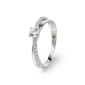 Bague solitaire pavé or gris 375/9 ct avec zircones