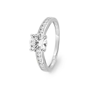 Bague solitaire pavé or gris 375/9 ct avec zircones