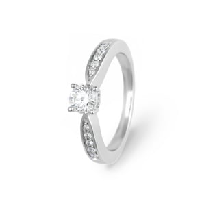 Pavé Solitärring 750/18 K Weissgold mit Zirkonia