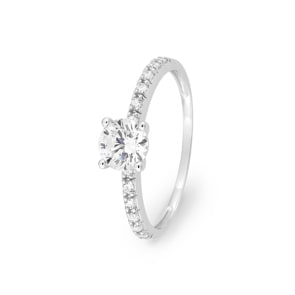 Pavé Solitärring 750/18 K Weissgold mit Zirkonia
