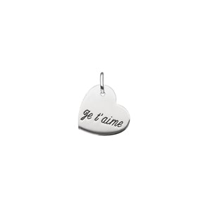 Plakette 925 Silber rhodiniert, Herz Je t'aime