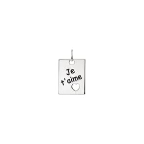 Plakette 925 Silber rhodiniert mit Herz, Je t'aime