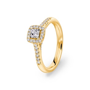 Princess Halo Diamantring 750/18 K Gelbgold, 0.65 ct G/si