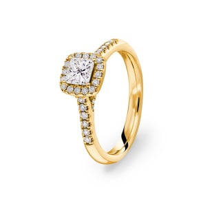 Princess Halo Diamantring 750/18 K Gelbgold, 0.85 ct G/si