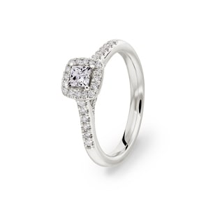 Princess Halo Diamantring 750/18 K Weissgold, 0.65 ct G/si