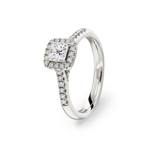 Princess Halo Diamantring 750/18 K Weissgold, 0.85 ct G/si