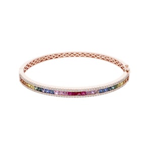 Rainbow Sapphire Bangle 750/18 K Rose Gold with Diamonds 0.90 ct H/si